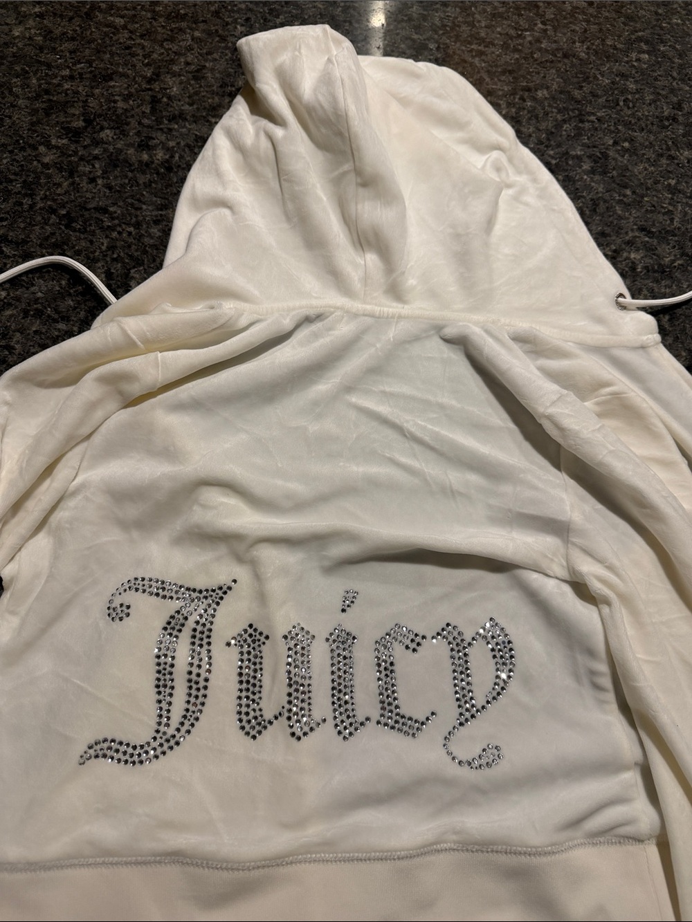 Juicy Couture White Velour Hoodie with Rhinestone 'Juicy' Back Logo